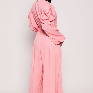 Plisse Puff Sleeve Wide Leg Jumpsuit