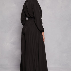 Pleated Wide Leg Faux Wrap Jumpsuit