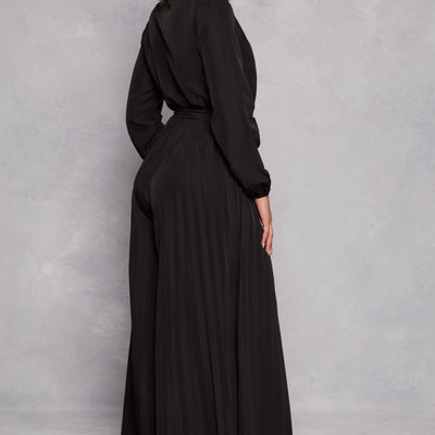 Pleated Wide Leg Faux Wrap Jumpsuit
