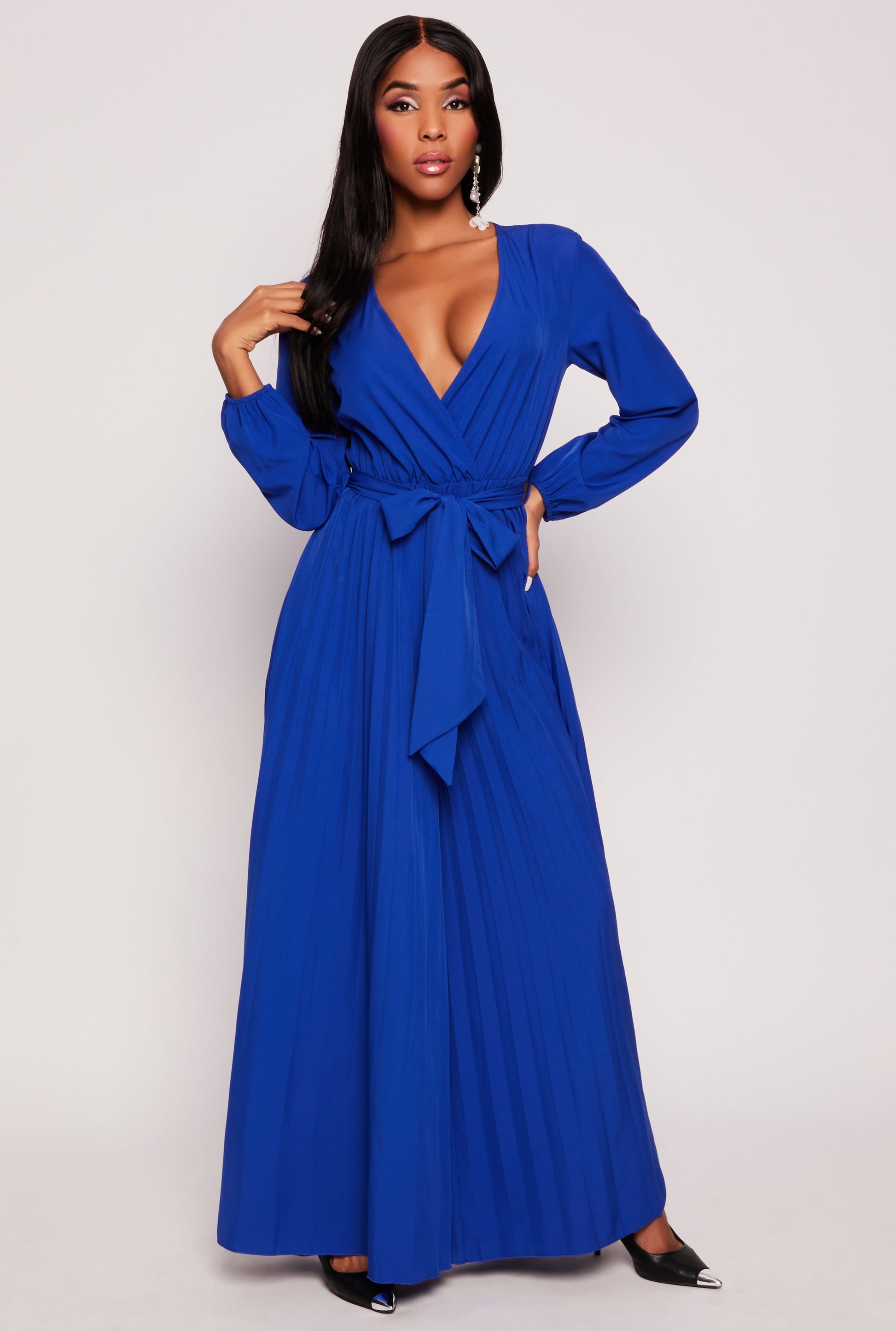 Pleated Wide Leg Faux Wrap Jumpsuit