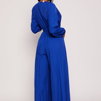 Pleated Wide Leg Faux Wrap Jumpsuit