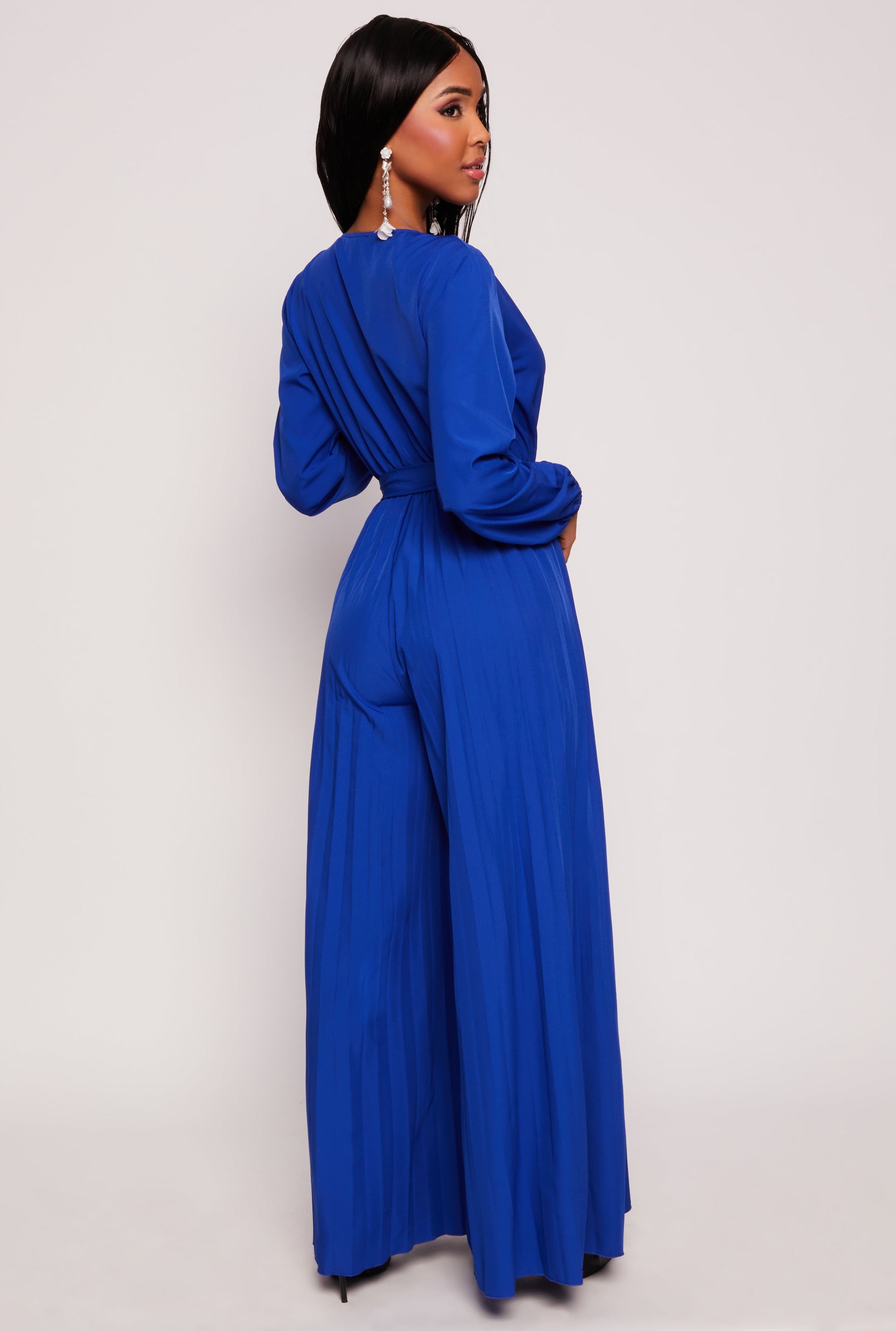 Pleated Wide Leg Faux Wrap Jumpsuit