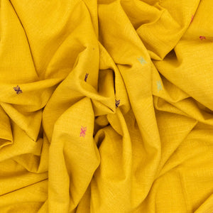 Mustard Handloom Bhujodi Cotton Saree With Buttas