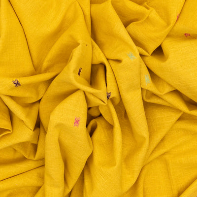 Mustard Handloom Bhujodi Cotton Saree With Buttas