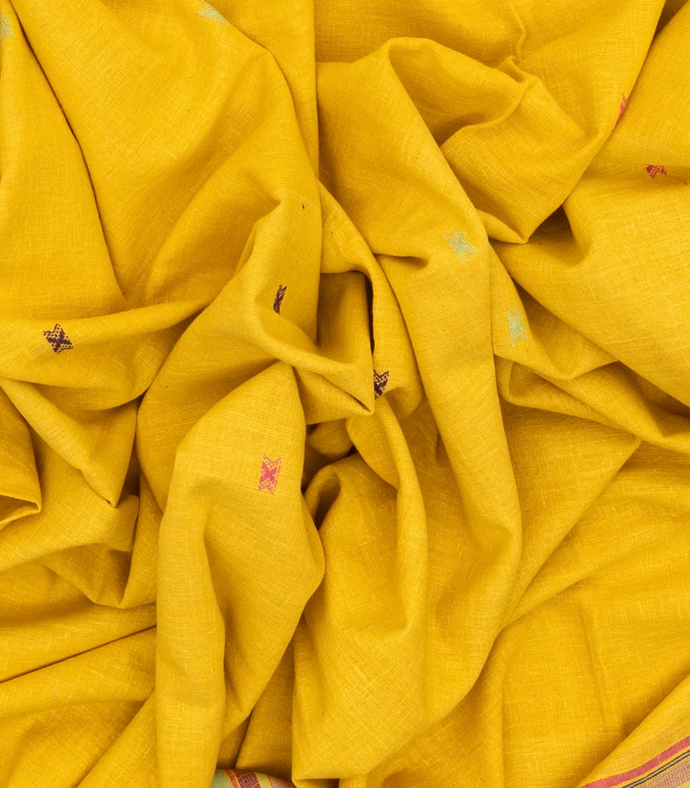 Mustard Handloom Bhujodi Cotton Saree With Buttas