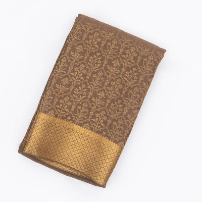 Beige Mysore Crepe Silk Saree With Floral Jaal Zari Motifs