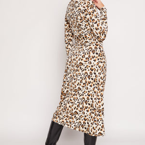 Leopard Print Tie Waist Belted Midi Dress