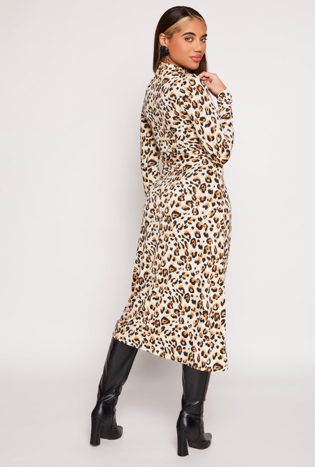 Leopard Print Tie Waist Belted Midi Dress