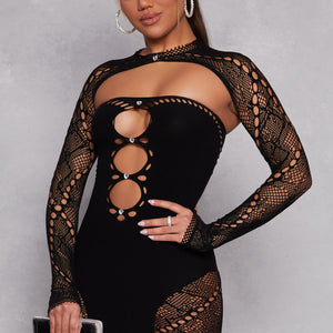 Rhinestone Cut Out Seamless Mini Dress
