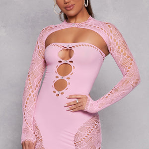 Rhinestone Cut Out Seamless Mini Dress