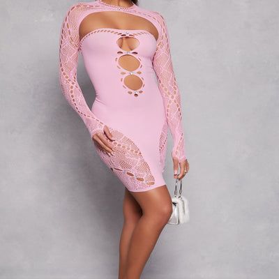 Rhinestone Cut Out Seamless Mini Dress