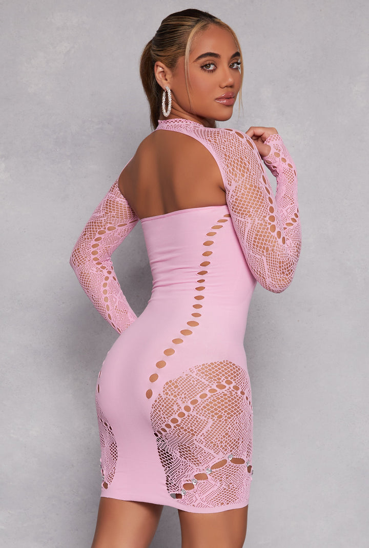 Rhinestone Cut Out Seamless Mini Dress