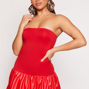 Faux Leather Bubble Hem Tube Dress