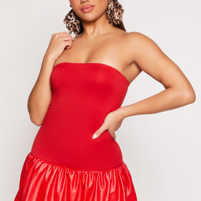 Faux Leather Bubble Hem Tube Dress