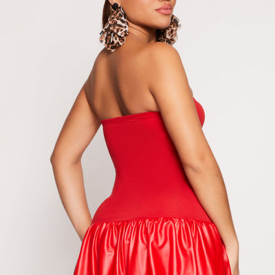 Faux Leather Bubble Hem Tube Dress