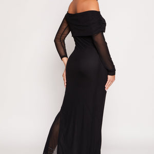Haute Monde Mesh One Shoulder Maxi Dress
