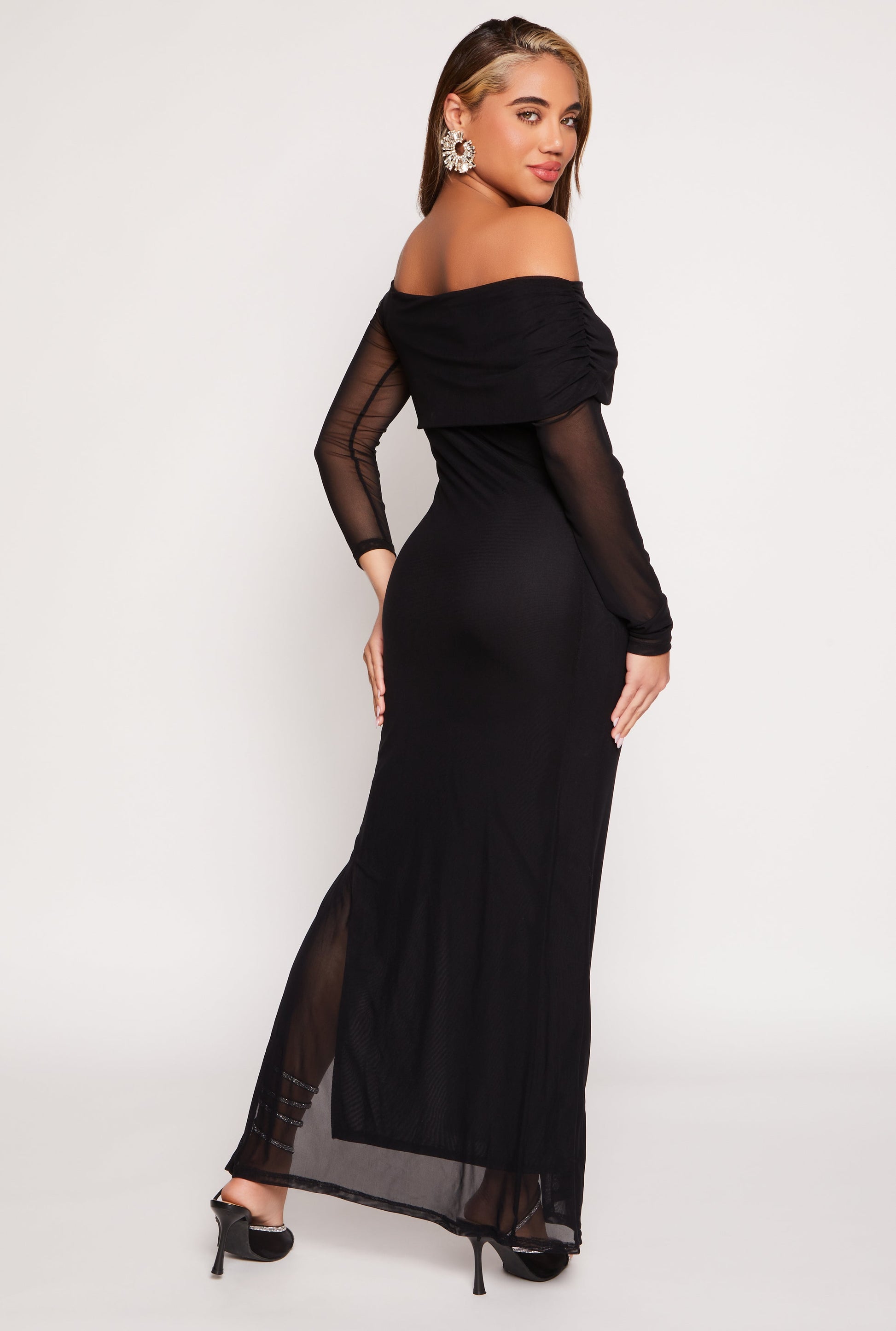 Haute Monde Mesh One Shoulder Maxi Dress