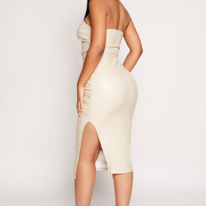 Haute Monde Faux Leather Ruched Tube Dress