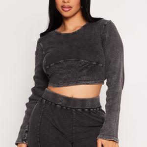 Ribbed Knit Acid Wash Crop Top