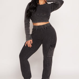 Acid Wash Pintuck Cargo Joggers