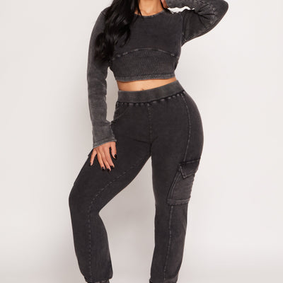 Acid Wash Pintuck Cargo Joggers