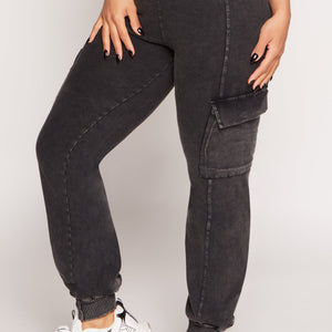 Acid Wash Pintuck Cargo Joggers