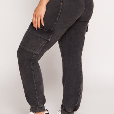 Acid Wash Pintuck Cargo Joggers