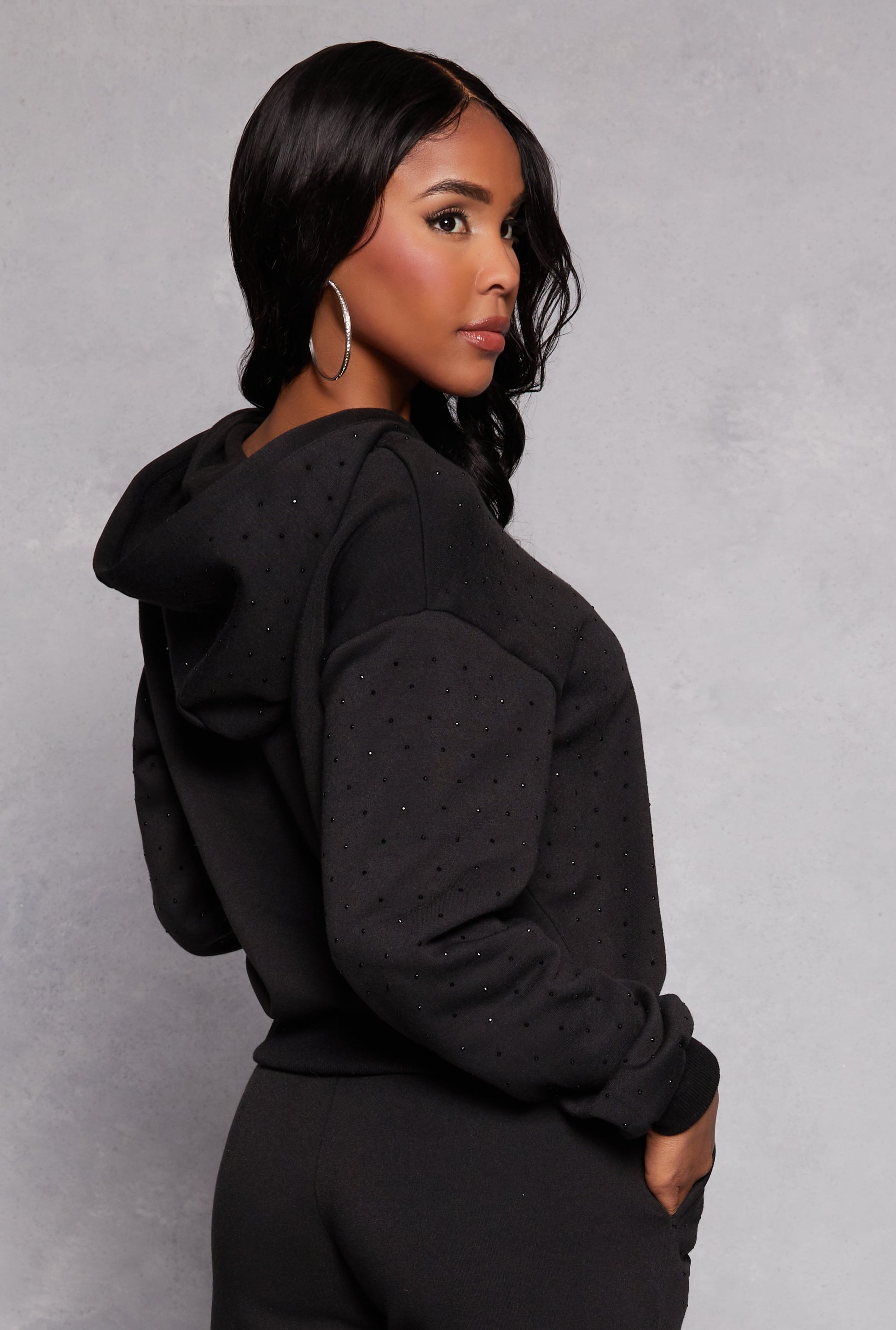 Almost Famous Rhinestone Hooded Sweatshirt