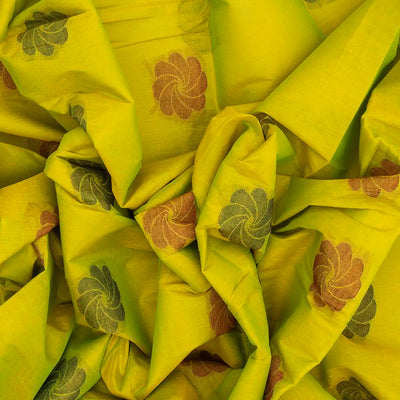 Lime Green Rasipuram Cotton Saree With Floral Buttas