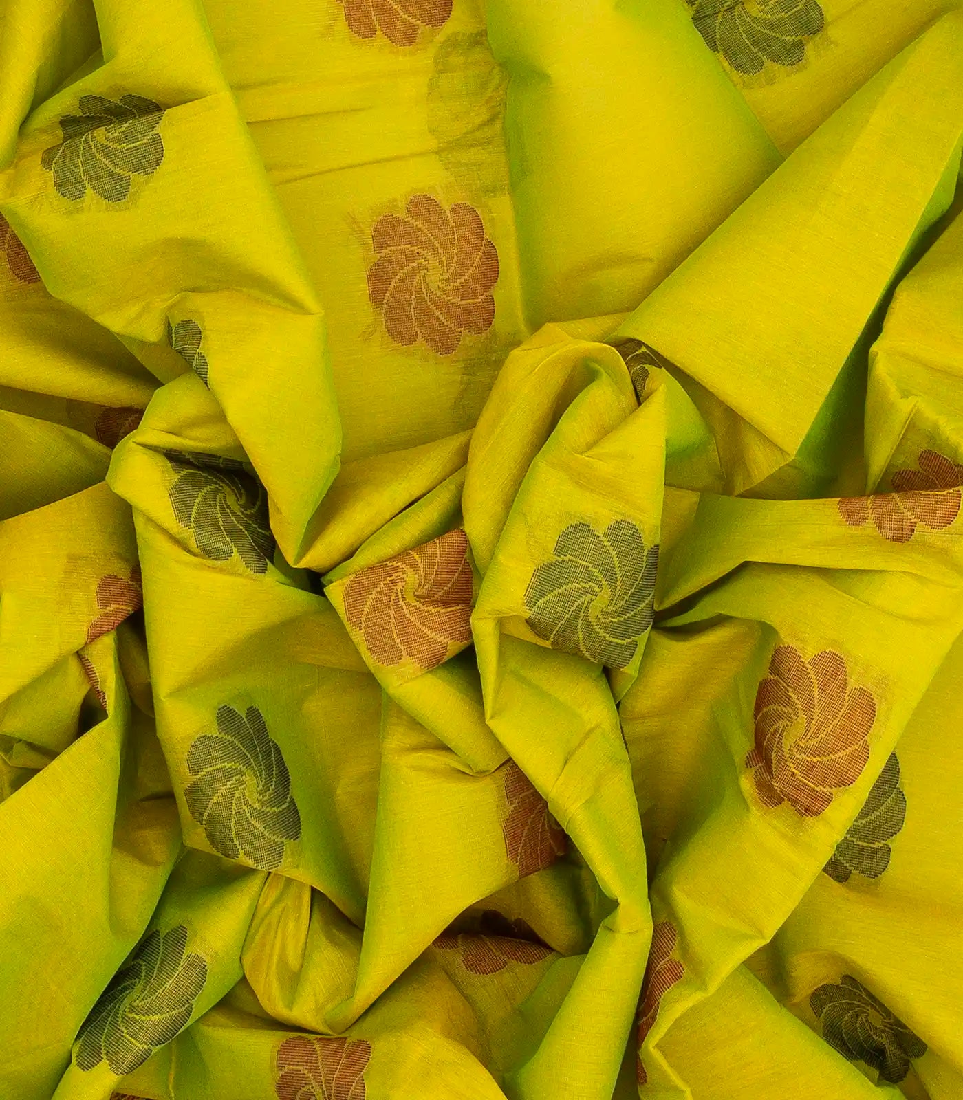 Lime Green Rasipuram Cotton Saree With Floral Buttas