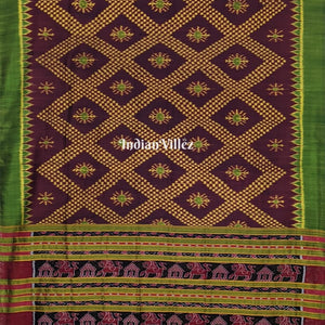 Light Coffee with Green Odisha Ikat Contemporary Tarabali Silk Saree