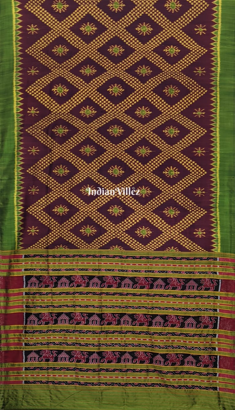 Light Coffee with Green Odisha Ikat Contemporary Tarabali Silk Saree