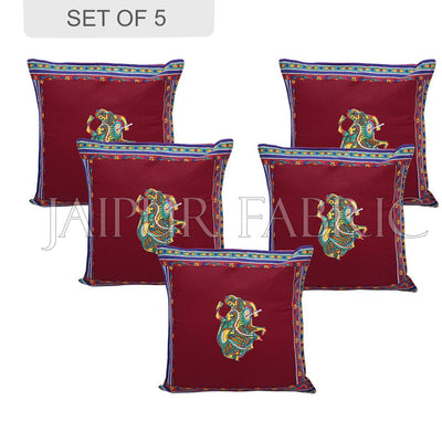 Maroon Color Traditional Folk Dance Patch Work Cotton Cushion Cover