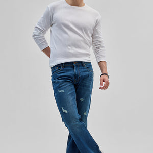 Denim Blue Distressed Bootcut Jeans