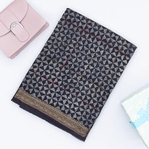 Dark Grey Handloom Tussar Silk Saree Printed With Triangle Motifs