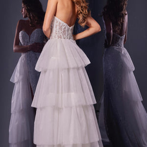 Strapless A-line Tiered Slit Gown by Jovani 34390