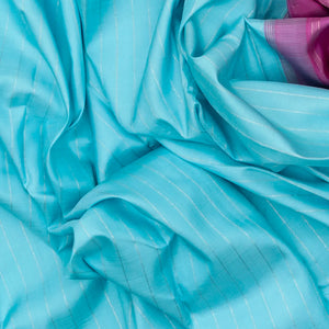 Turquoise Handloom Kanchipuram Silk Saree With Dotted Stripes