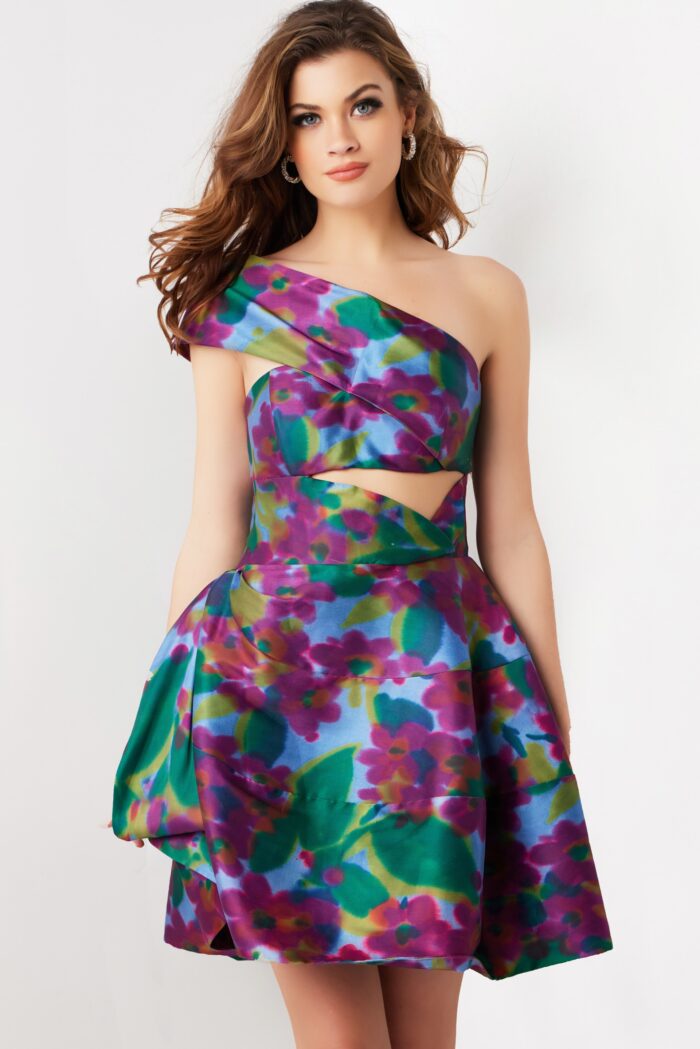 Jovani 34408 Short Printed A Line Cocktail Dress
