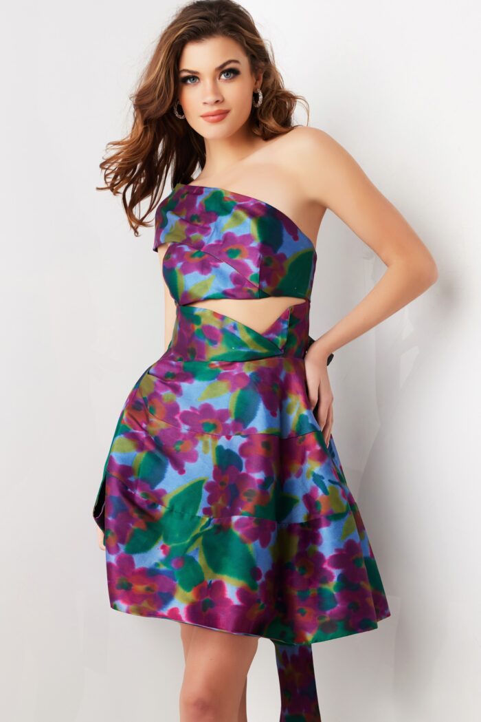 Jovani 34408 Short Printed A Line Cocktail Dress