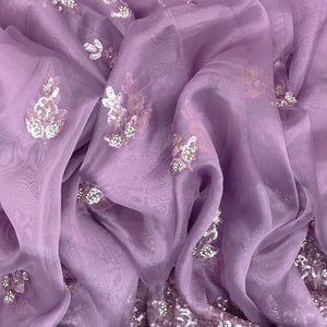 Purple Woven Blended Tissue Saree With Embroidered Floral Motifs