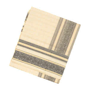 Cream Handloom Silk Cotton Saree With Checks & Contrast Border