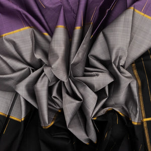 Grey Handloom Kanchipuram Silk Saree With Ganga Jamuna Border