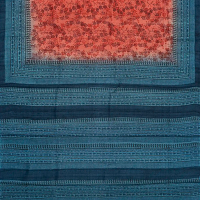 Red Tussar Silk Saree Is Printed With Floral Motifs