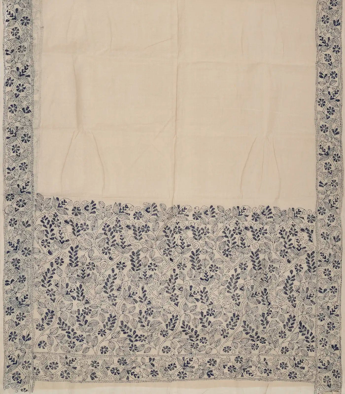 Taupe Handloom Bengal Cotton Saree With Embroidered Floral Motifs