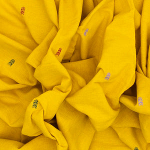 Yellow Handloom Bhujodi Cotton Saree With Arrow Buttas