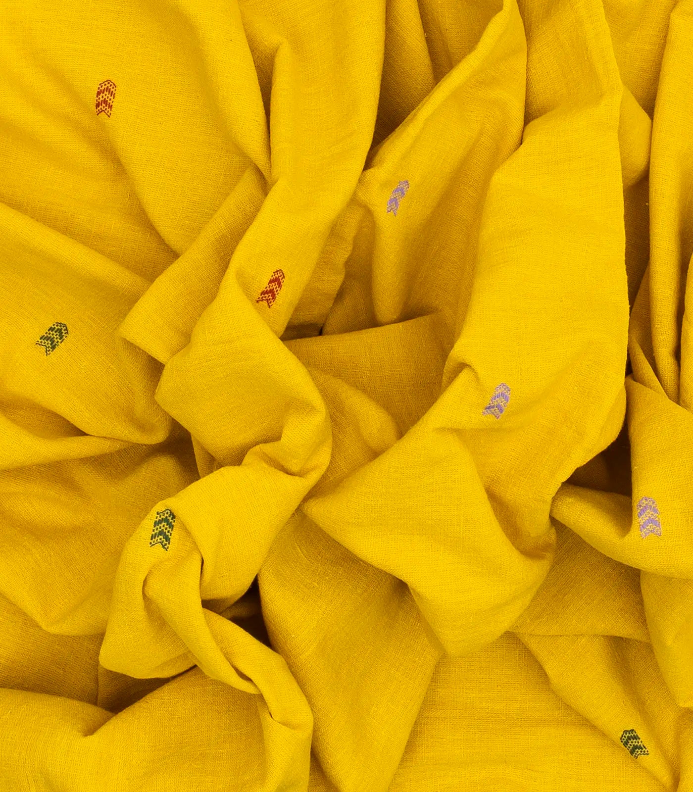 Yellow Handloom Bhujodi Cotton Saree With Arrow Buttas