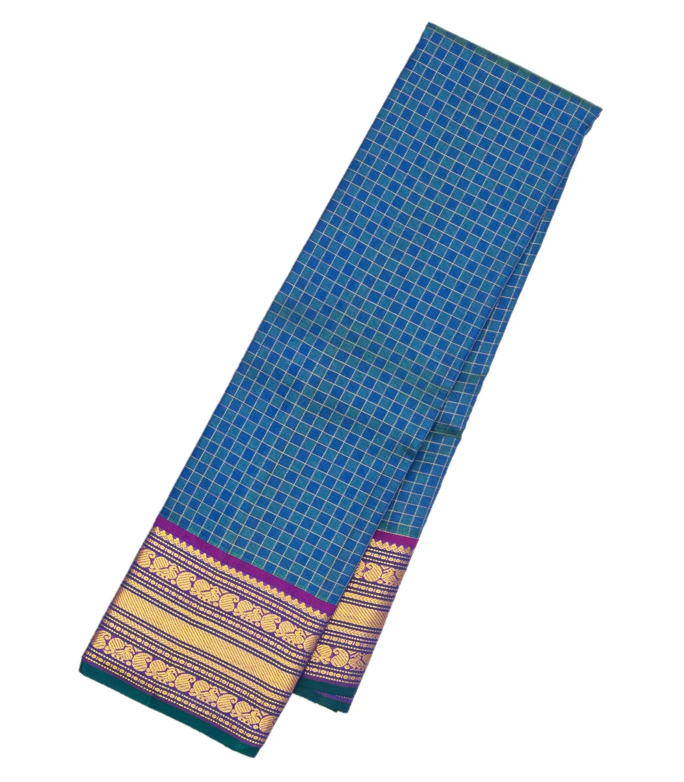 Blue Handloom Kanchipuram Silk Saree With Payadi Checks