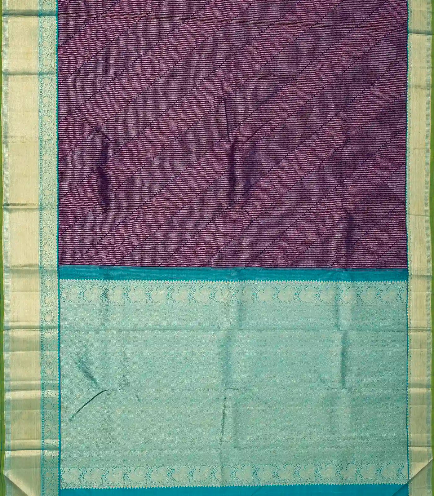 Magenta Handloom Kanchipuram Korvai Silk Saree With Stripes