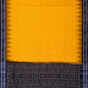 Yellow Handwoven Orissa Cotton Saree With Checks & Contrast Border