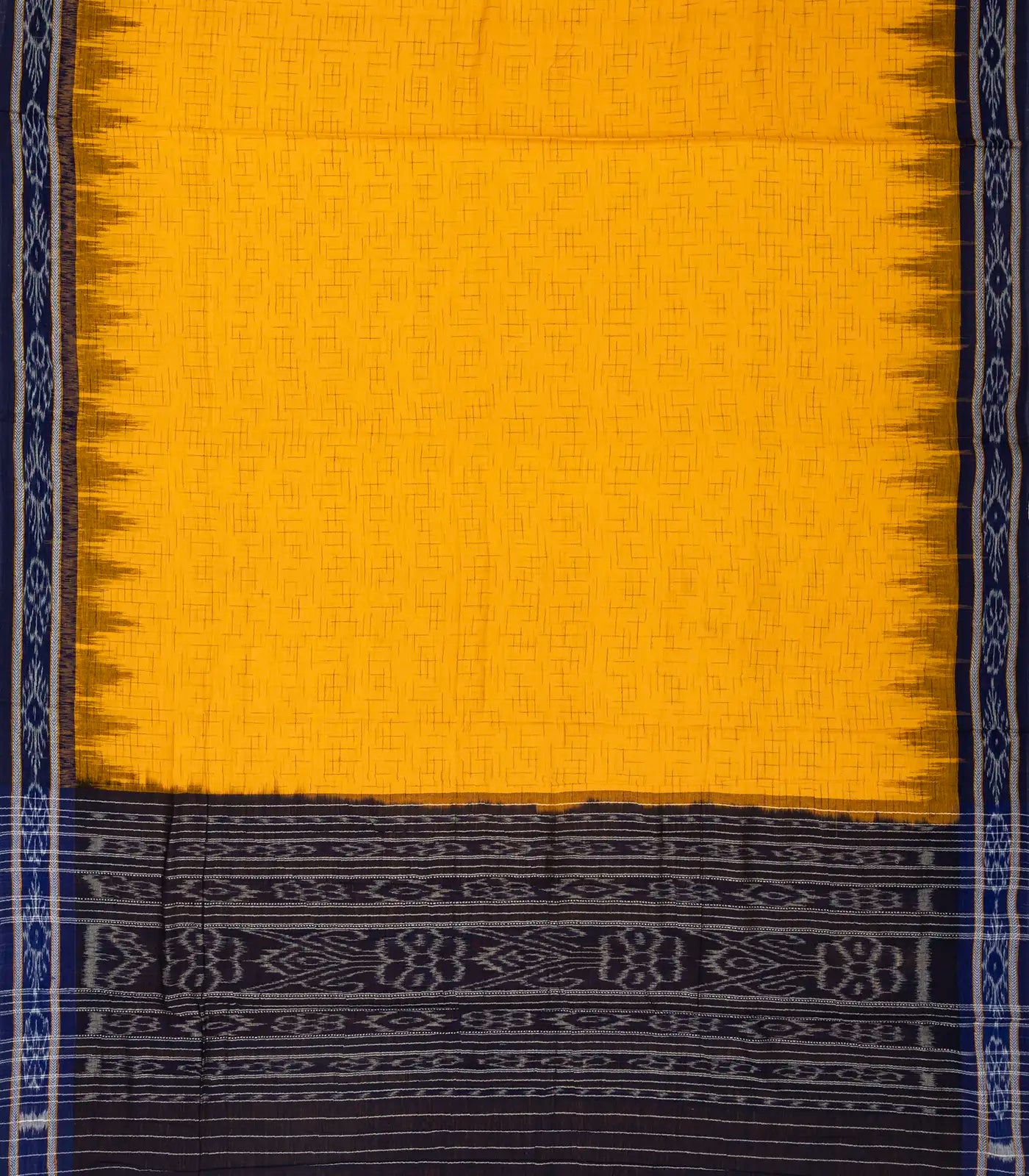 Yellow Handwoven Orissa Cotton Saree With Checks & Contrast Border